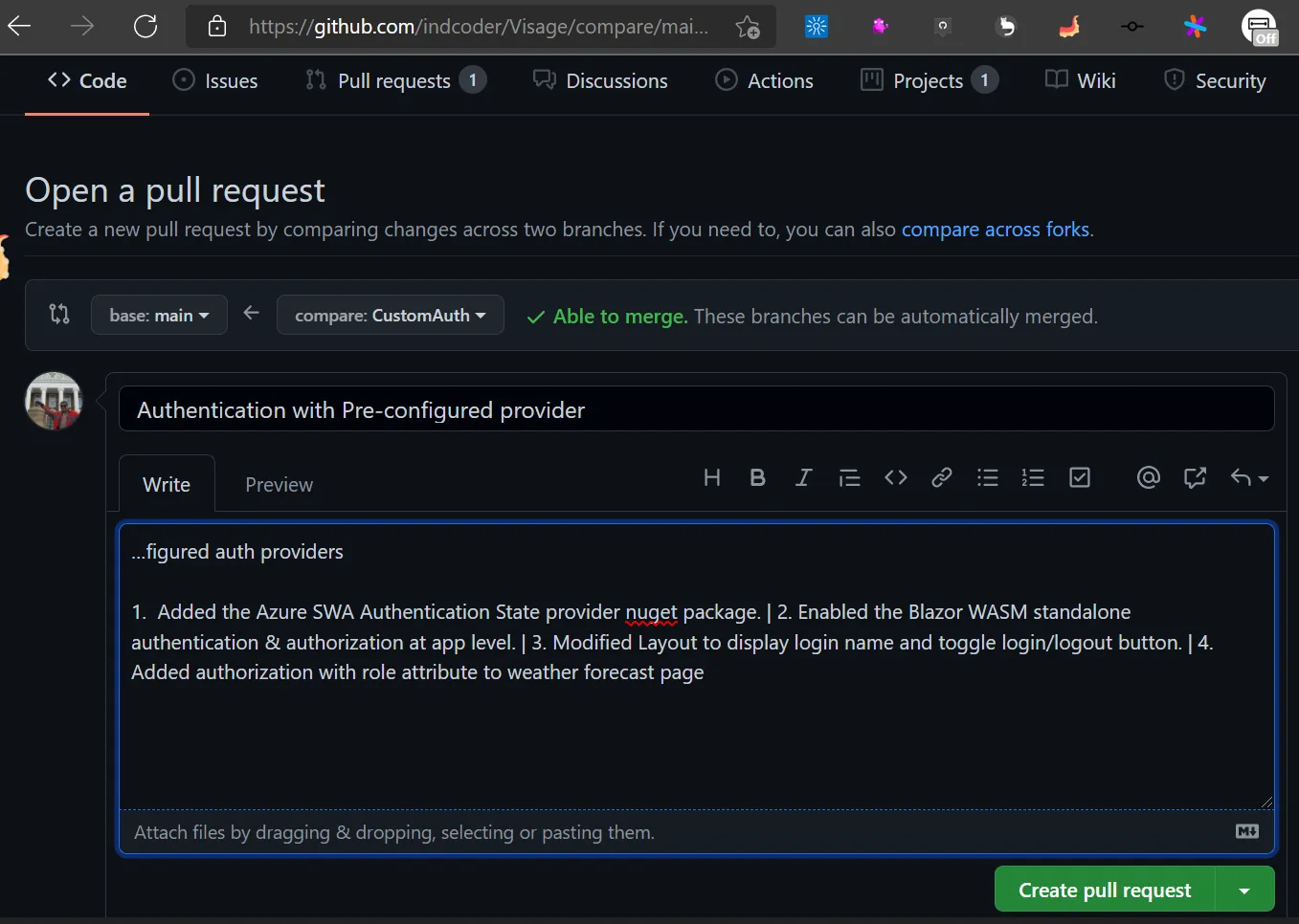 GitHub pull request page